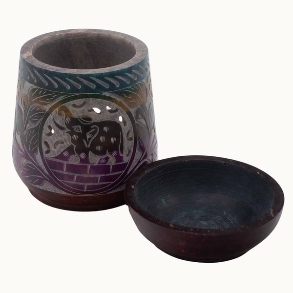 Large Colourful Soapstone Oil Burner | Elephant
