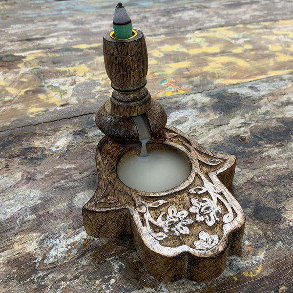 Hamsa Mango Wood Backflow Burner