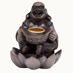 Wood Effect Laughing Buddha Backflow Incense Burner