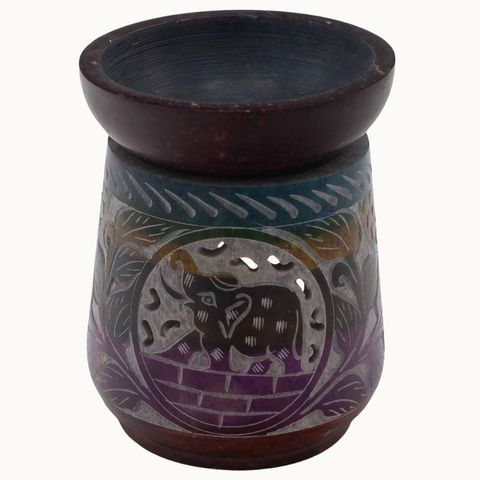 Large Colourful Soapstone Oil Burner | Elephant