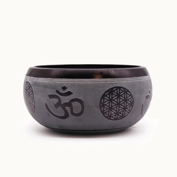 Light Grey Om Singing Bowl 16cm