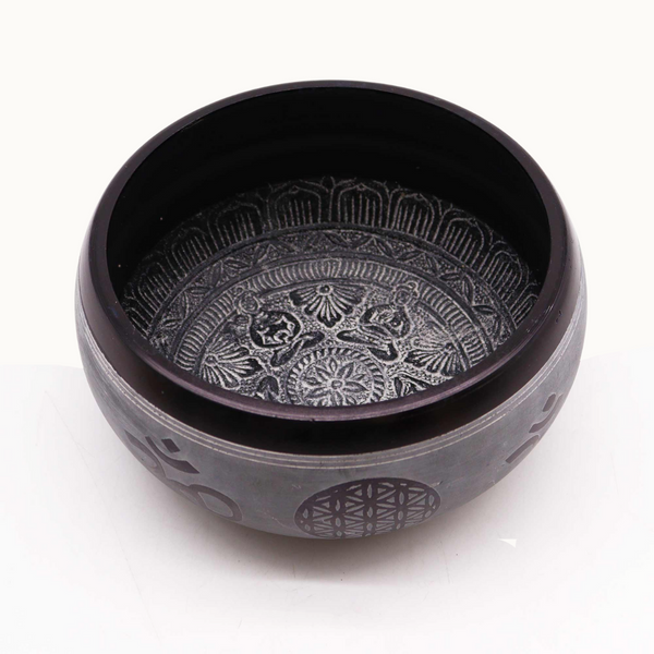 Light Grey Om Singing Bowl 16cm