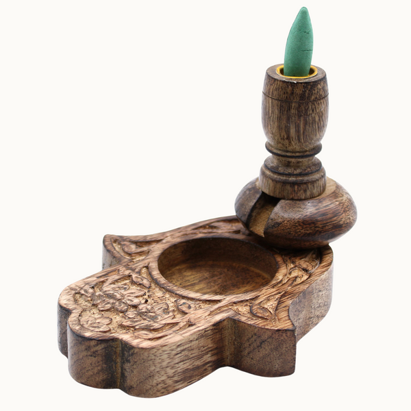 Hamsa Mango Wood Backflow Burner