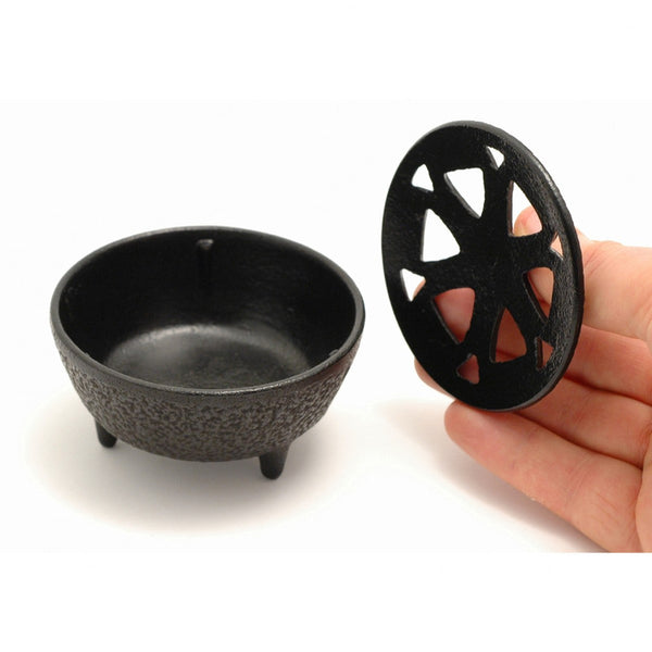 Black Cast Iron Incense Bowl with lid